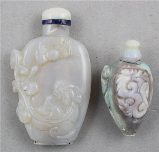 Two Chinese opal snuff bottles, 1880-1940, Richards no.s 299 and 294, chip to neck of first